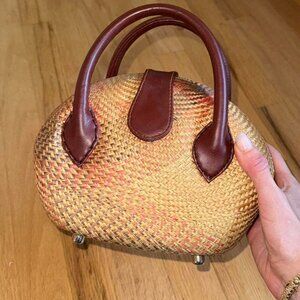 Vintage Pink & Tan Woven Clutch Bag